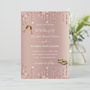 Rose Gold Blush Wedding Invitation Sparkle Drips
