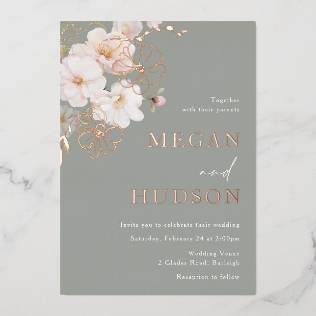 Rose Gold & Blush Wildflowers Wedding Sage Green (Front)