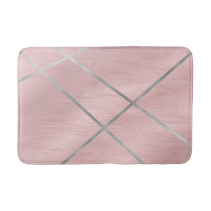 Rose Gold Blushing Pink & Silver Lines Bath Mat