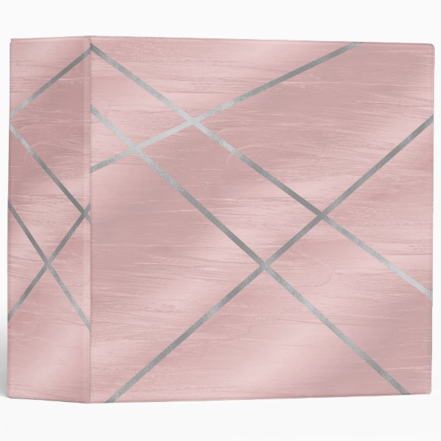 Rose Gold Blushing Pink & Silver Lines Chic Binder (Front/Spine)