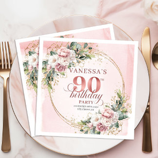 Rose Gold Bohemian Greenery 90th Birthday Party  Napkin