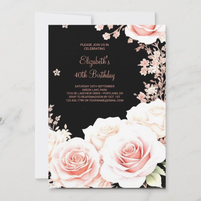 Rose Gold Boho Custom 40th Birthday Invitation (Front)