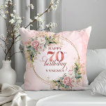 Rose Gold Boho Eucalyptus Pillow 70th Birthday<br><div class="desc">✅ For matching items search 36-70 in my collections ✅ Celebrate 70 years in style with this shimmering rose gold pillow. Featuring dusty pink, blush pink, and light pink watercolor flowers, lush greenery, eucalyptus accents, and a gold frame, this boho, floral, and bohemian design makes a perfect gift for a...</div>