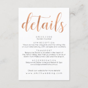 Rose Gold Boho Wedding Details Info Card