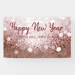 Rose Gold Bokeh Happy New Year Party Banner