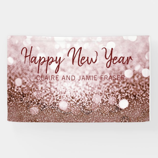 Rose Gold Bokeh Happy New Year Party Banner (Horizontal)