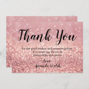 Rose Gold Bokeh Lights Sweet 16 Thank You Note Invitation