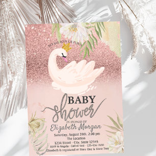 Rose Gold Bokeh,Swan Boho Flowers Baby Shower Invitation
