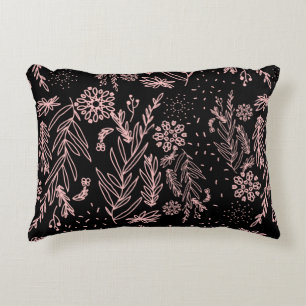 Rose Gold Botanical Doodle Pattern Accent Pillow