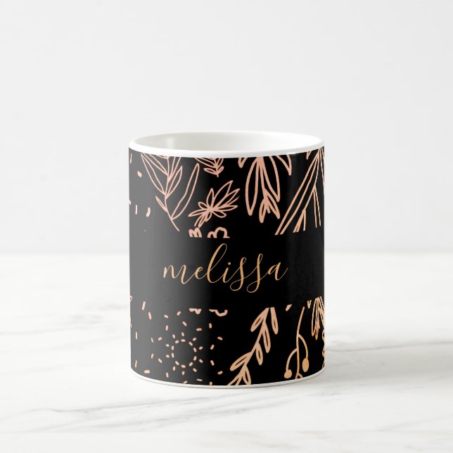 Rose Gold Botanical Doodle Pattern Signature Coffee Mug (Center)