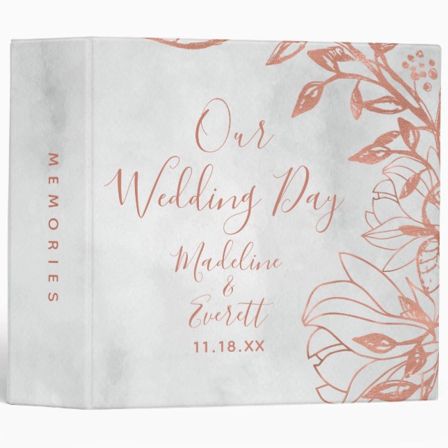 Rose Gold Botanical Floral Wedding Photo Album Binder (Front/Spine)