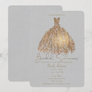 Rose Gold Botanical Leaves Dress Bridal Shower Invitation