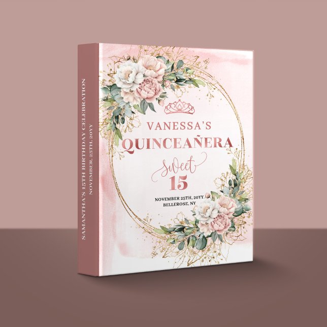 Rose Gold Botanical Memory Binder for Quinceañera  (Rose Gold Botanical Memory Binder for Quinceañera Party)