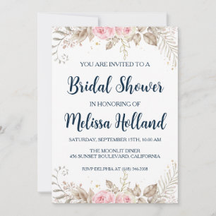 rose gold botanical modern bridal shower invitation