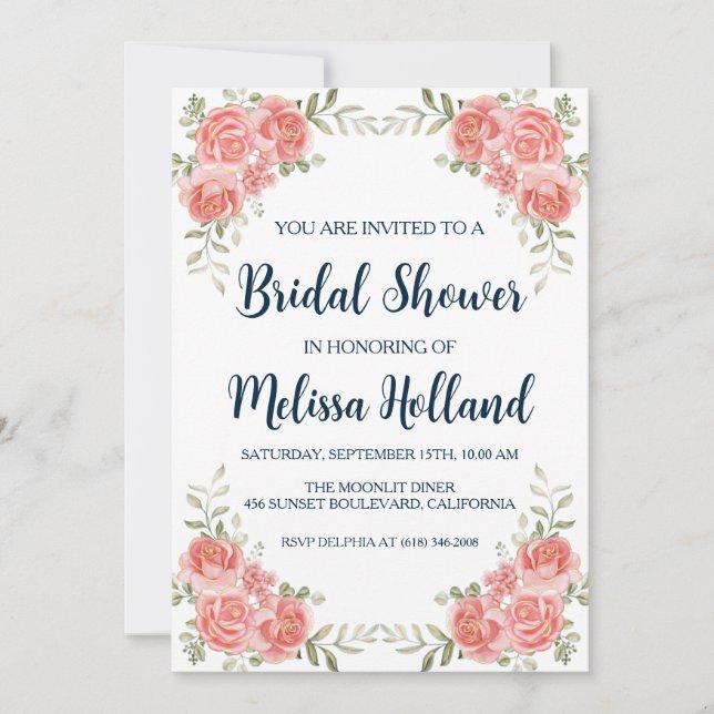 rose gold botanical modern bridal shower invitation (Front)