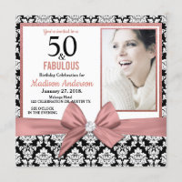 Rose gold bow black damask 50th Birthday photo