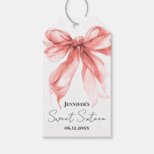 Rose Gold Bow Coquette Script Sweet 16 Party  Gift Tags