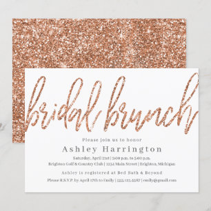 Rose Gold Bridal Brunch Invitation with Glitter