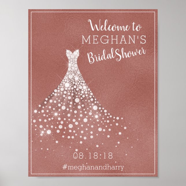 Rose Gold Bridal Shower Welcome Sign Wedding Gown (Front)