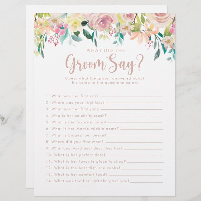 Rose Gold Bridal Shower What did the Groom Say (Front/Back)