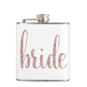 Rose gold bride flask, glitter font hip flask