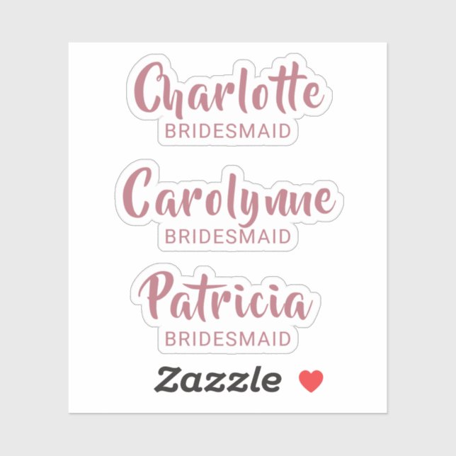 Rose Gold Bridesmaid Name Custom-Cut Vinyl Sticker (Sheet)