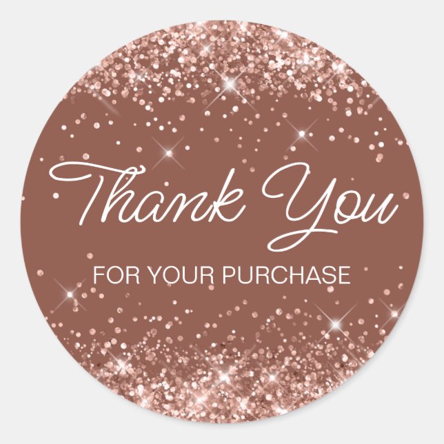 Rose Gold Bronze Glitter Terracotta Clay Thank You Classic Round Sticker (Front)
