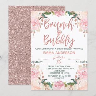 Rose Gold Brunch Bubbly Floral Bridal Invitation