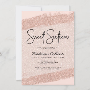 Rose Gold Brush Glitter Sweet 16 Invitation