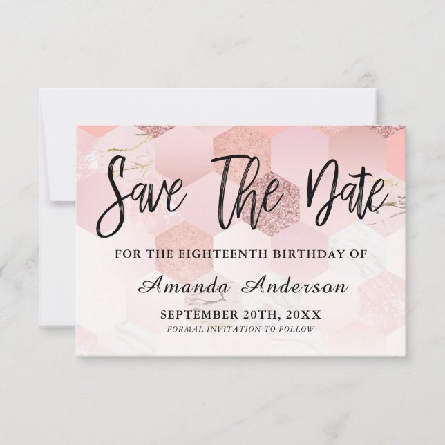 Rose Gold Brush Script 18th Birthday Save The Date (Front)