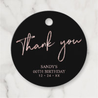 Rose Gold Brush Script Birthday Party Thank you Fa