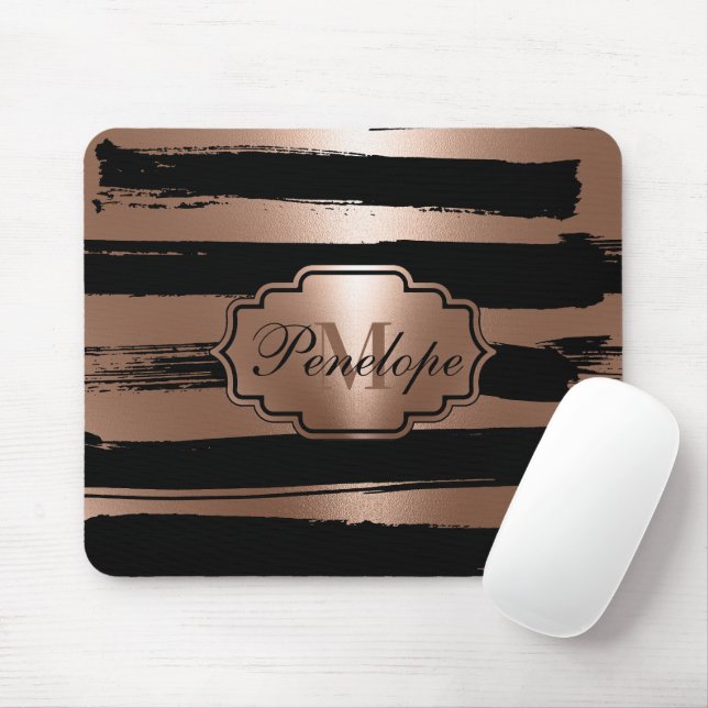 Rose Gold Brush Stripes Mouse Pad (With Mouse)