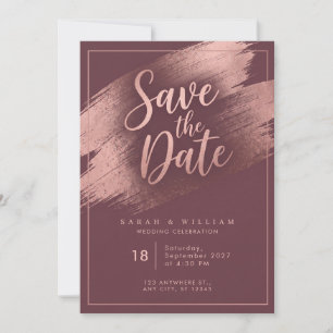Rose Gold Brush Stroke Burgundy Wedding Invitation