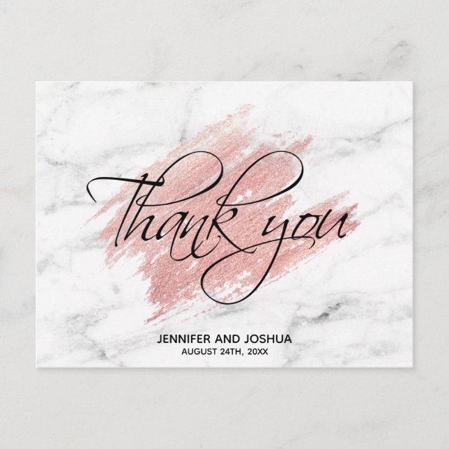 Rose Gold Brush Stroke Wedding Thank You | PHOTO Postcard (Front)