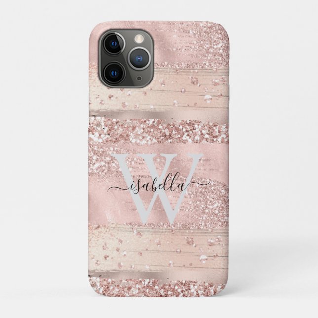 Rose Gold Brush Strokes Glitter Script Monogram Ca Case-Mate iPhone Case (Back)