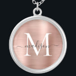 Rose Gold Brushed Metal Foil Monogram Script Name Silver Plated Necklace<br><div class="desc">Rose Gold Brushed Metal Foil Monogram Script Name Silver Plated Necklace</div>