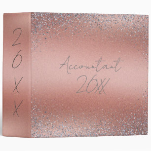 Rose Gold Brushed Metal Glitter Monogram   Binder