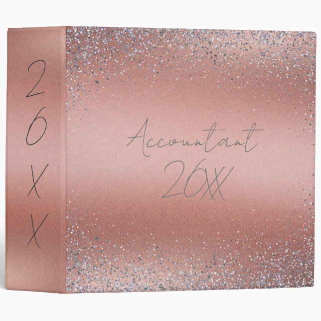 Rose Gold Brushed Metal Glitter Monogram | Binder (Front/Spine)