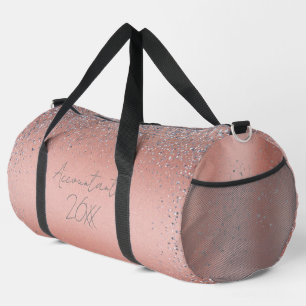 Rose Gold Brushed Metal Glitter Monogram   Duffle Bag