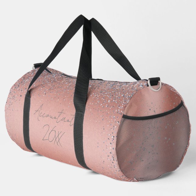 Rose Gold Brushed Metal Glitter Monogram | Duffle Bag (Right Corner)