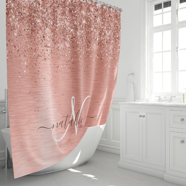 Rose Gold Brushed Metal Glitter Monogram Name (Creator Uploaded)