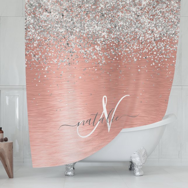 Rose Gold Brushed Metal Glitter Monogram Name (Creator Uploaded)