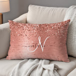 Rose Gold Brushed Metal Glitter Monogram Name Accent Pillow<br><div class="desc">Easily personalize this trendy chic accent pillow design featuring pretty rose gold sparkling glitter on a rose gold brushed metallic background.</div>