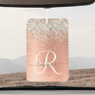 Rose Gold Brushed Metal Glitter Monogram Name Air Freshener