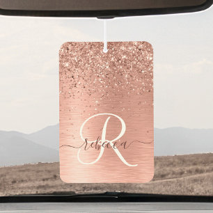 Rose Gold Brushed Metal Glitter Monogram Name Air Freshener