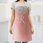 Rose Gold Brushed Metal Glitter Monogram Name Apron<br><div class="desc">Easily personalize this trendy chic aprons design featuring pretty silver sparkling glitter on a rose gold brushed metallic background.</div>