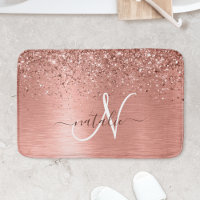 Rose Gold Brushed Metal Glitter Monogram Name