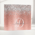 Rose Gold Brushed Metal Glitter Monogram Name Binder<br><div class="desc">Easily personalize this trendy chic binder design featuring pretty silver sparkling glitter on a rose gold brushed metallic background.</div>