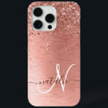 Rose Gold Brushed Metal Glitter Monogram Name iPhone 15 Pro Max Case<br><div class="desc">Easily personalize this trendy chic phone case design featuring pretty rose gold sparkling glitter on a rose gold brushed metallic background.</div>