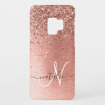 Rose Gold Brushed Metal Glitter Monogram Name Case-Mate Samsung Galaxy S9 Case<br><div class="desc">Easily personalize this trendy chic phone case design featuring pretty rose gold sparkling glitter on a rose gold brushed metallic background.</div>
